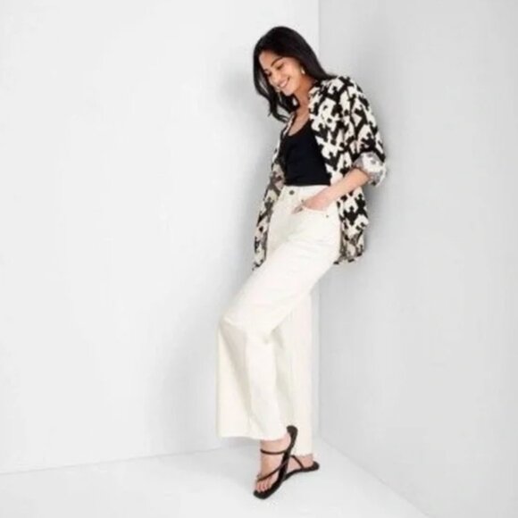 Future Collective With Jenny K. Lopez High-Rise Raw Edge Ecru Jeans 6 - Picture 7 of 7